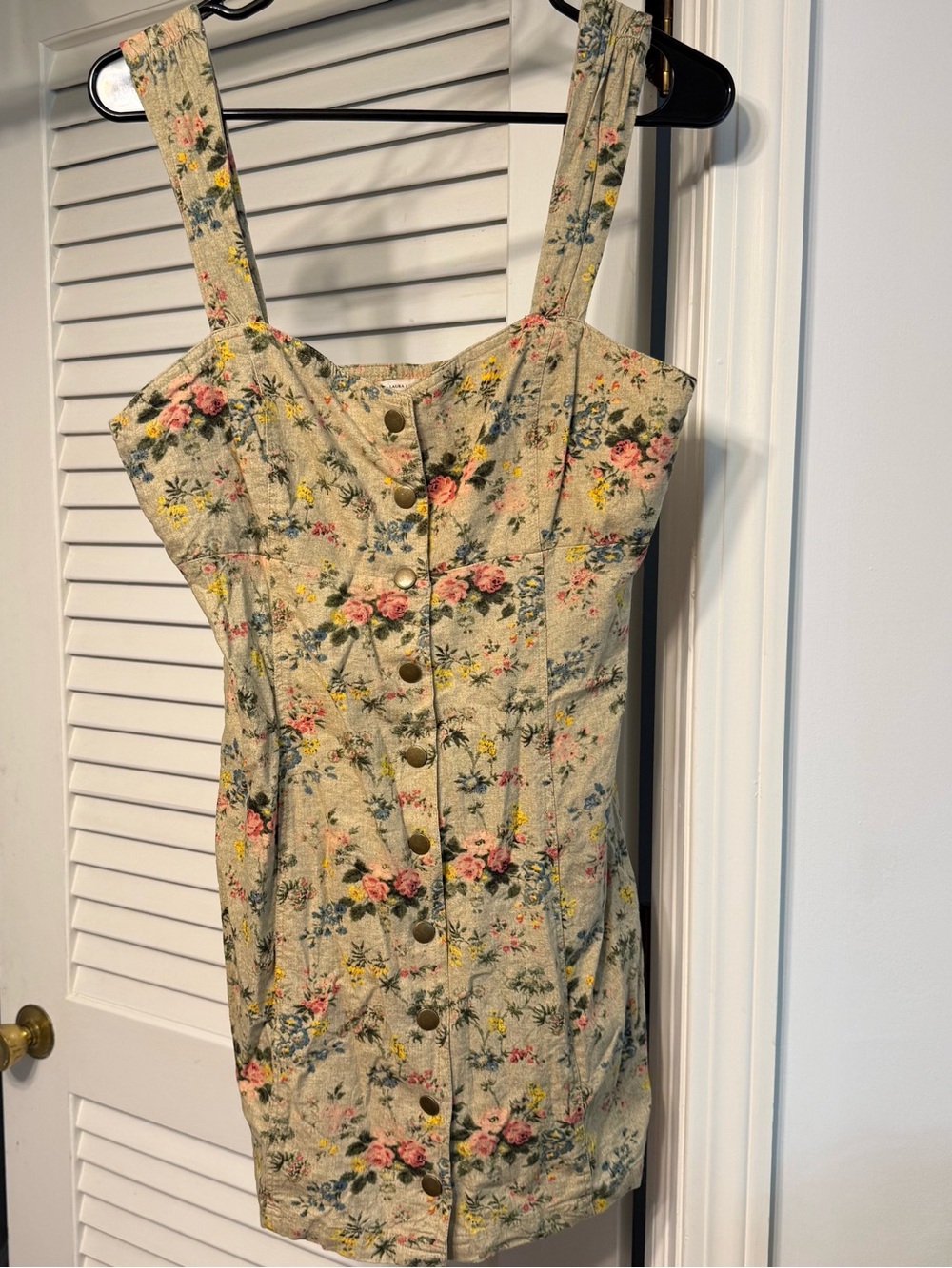 Urban Outfitters Beige Floral Button Mini Dress